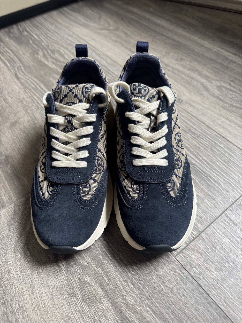 Tory Burch Navy and Cream Patterned women’s Sneakers - Picture 3 of 10